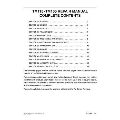 Manual de serviço em pdf do trator New Holland TM115, TM125, TM135, TM150, TM165 - New Holland Agricultura manuais - NH-87015...