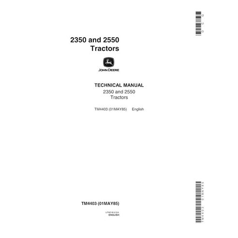 Manuel technique PDF du tracteur John Deere 2350, 2550 - tout compris - John Deere manuels - JD-TM4403-EN