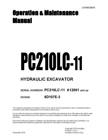 Manuel d'utilisation et d'entretien de la pelle Komatsu PC210LC-11 - Komatsu manuels - KOMATSU-CEAM029003