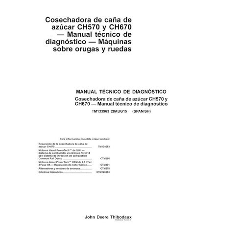 John Deere CH570, CH670 colheitadeira pdf diagnóstico técnico manual ES - John Deere manuais - JD-TM133963-ES