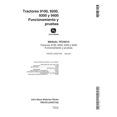 Manual técnico pdf do trator John Deere 9100, 9200, 9300, 9400 ES - John Deere manuais - JD-TM2765-ES