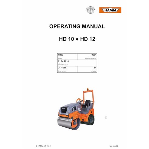 Manual do operador do rolo HAMM HD10, HD12 em pdf - HAMM manuais - HAMM-2137955-OM-EN