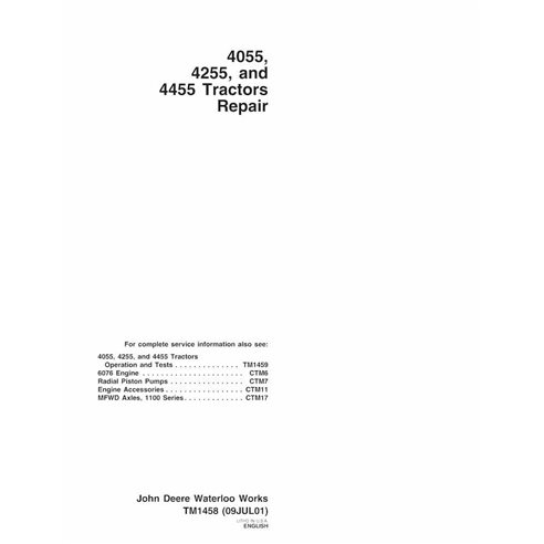 TM1458 John Deere 4055, 4255, 4455 tractor repair technical manual (TM1458)