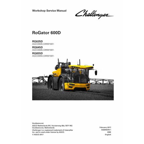 Manual de serviço de oficina do pulverizador automotor Challenger RoGator RG635D, RG645D, RG655D - Challenger manuais - CHAL-...