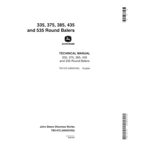 TM1472 Manual técnico da enfardadeira John Deere 335, 375, 385, 435, 535 (TM1472)