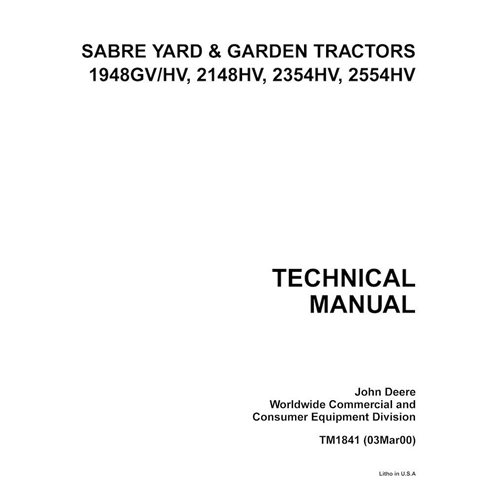 TM1841 Manual técnico do trator John Deere 1948GV/HV, 2148HV, 2354HV, 2554HV (TM1841)