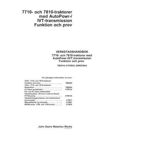 Manual técnico de operação e teste do trator John Deere 7710, 7810 SV - John Deere manuais - JD-TM2010-SV