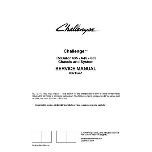 Manual de servicio del pulverizador autopropulsado Challenger RoGator RG635, RG645, RG655 - Challenger manuales