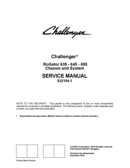 Manual de servicio del pulverizador autopropulsado Challenger RoGator RG635, RG645, RG655 - Challenger manuales - CHAL-632154...