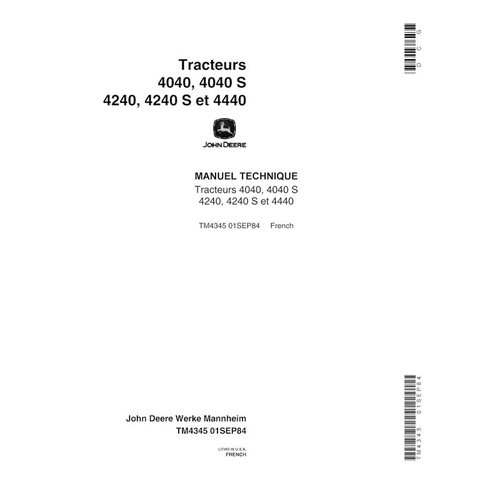 TM4345-FR Manuel technique PDF pour tracteurs John Deere 4040, 4040S, 4240, 4240S et 4440 (France)