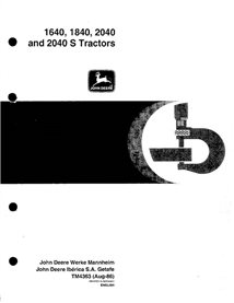 Manuel technique PDF des tracteurs John Deere 1640, 1840, 2040, 2040S - John Deere manuels - JD-TM4363-EN