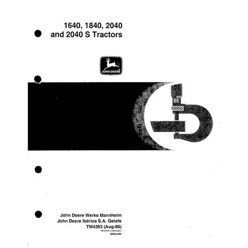 TM4363 Manuel technique des tracteurs John Deere 1640, 1840, 2040, 2040S (TM4363)