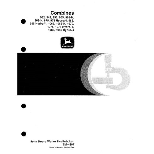 TM4387 Manuel technique PDF des moissonneuses-batteuses John Deere 932, 942, 952, 955, 965, 968, 975, 985, 1065, 1068, 1072, ...