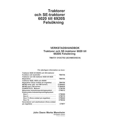 Manuel technique de diagnostic du tracteur John Deere 6020 - 6920S au format PDF SV - John Deere manuels - JD-TM4731-SV