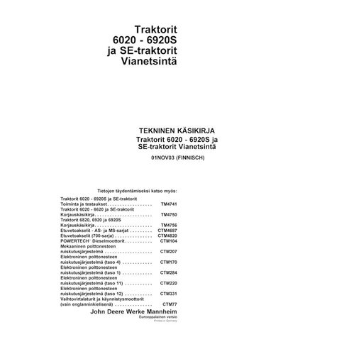 Manuel technique de diagnostic du tracteur John Deere 6020 - 6920S au format PDF FI - John Deere manuels - JD-TM4749-FI