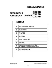 Manual de servicio en formato PDF de la excavadora Case CX20B, CX22B, CX27B - Case manuales - CASE-9-91851-SM-DE