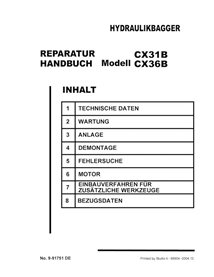 Manual de servicio en formato PDF de la excavadora Case CX31B, CX36B - Case manuales - CASE-9-91751-SM-DE