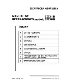 Manual de servicio en formato pdf de la excavadora Case CX31B, CX36B ES - Case manuales - CASE-9-91761-SM-ES