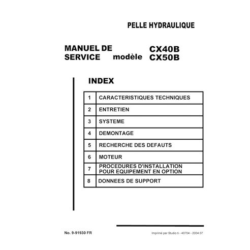 Manual de servicio en formato PDF de la excavadora Case CX40B, CX50B - Case manuales - CASE-9-91930-SM-FR