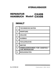 Manual de servicio en formato PDF de la excavadora Case CX40B, CX50B - Case manuales - CASE-9-91950-SM-DE