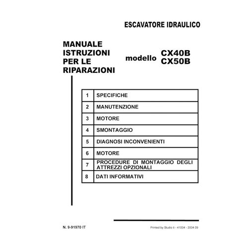 Manual de servicio en formato PDF de la excavadora Case CX40B, CX50B - Case manuales - CASE-9-91970-SM-IT