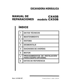 Manual de servicio en formato pdf de la excavadora Case CX40B, CX50B ES - Case manuales - CASE-9-91960-SM-ES