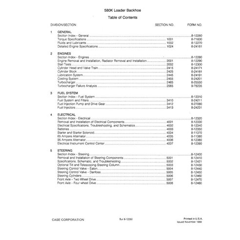 Manuel d'entretien PDF de la chargeuse-pelleteuse Case 580K - Case manuels - CASE-8-12790-SM-EN