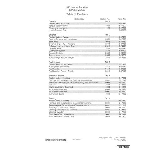 Manuel d'entretien PDF de la chargeuse-pelleteuse Case 590 - Case manuels - CASE-8-17131-SM-EN