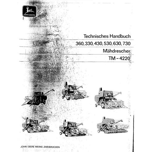 John Deere 330, 360, 430, 530, 630, 730 colheitadeira pdf manual técnico DE - John Deere manuais - JD-TM4220-DE