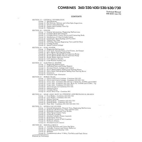 Manuel technique PDF des moissonneuses-batteuses John Deere 330, 360, 430, 530, 630, 730 - John Deere manuels - JD-TM4222-EN