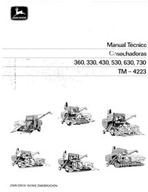 John Deere 330, 360, 430, 530, 630, 730 colheitadeira pdf manual técnico ES - John Deere manuais - JD-TM4223-ES