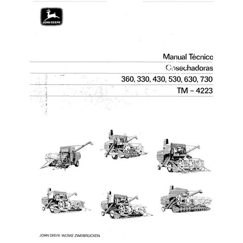 John Deere 330, 360, 430, 530, 630, 730 colheitadeira pdf manual técnico ES - John Deere manuais - JD-TM4223-ES