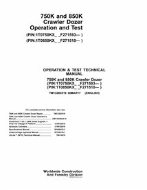 John Deere 750K and 850K crawler dozer pdf operation and test technical manual 