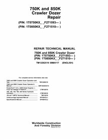 John Deere 750K and 850K crawler dozer pdf repair technical manual 