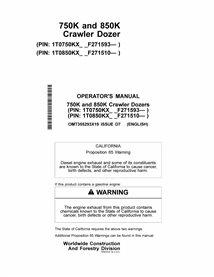 JD-OMT355293X19 John Deere 750K and 850K crawler dozer operator's manual (OMT355293X19)