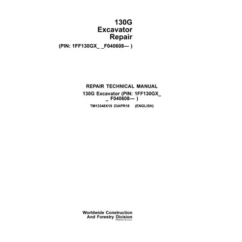 John Deere 130G excavator pdf repair technical manual 