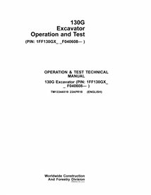 TM13344X19 Manuel technique d'utilisation et de test de la pelle John Deere 130G au format PDF
