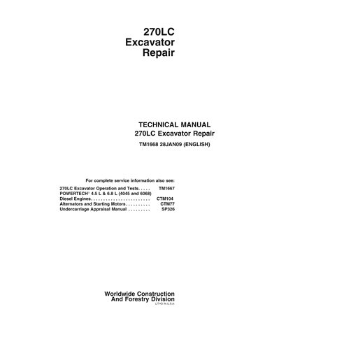 TM1668 John Deere 270LC excavator repair technical manual (TM1668)