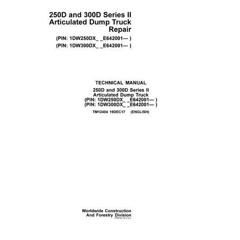 TM12404 Manual técnico de reparo de caminhão articulado John Deere 250D, 300D Série II em PDF