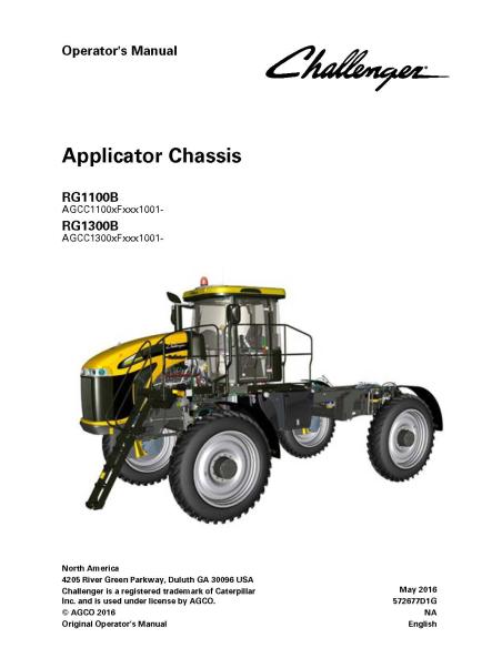 Manual del operador del chasis del aplicador Challenger RG1100B, RG1300B - Challenger manuales - CHAL-572677D1G