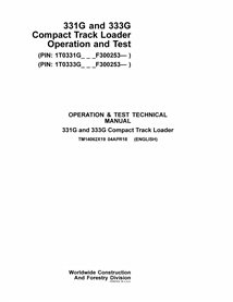 TM14062X19 Manuel technique d'utilisation et de test des chargeuses compactes sur chenilles John Deere 331G, 333G au format PDF