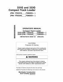 John Deere 331G, 333G compact track loader pdf operator's manual 