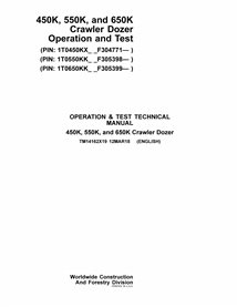 TM14162X19-03-18 Manuel technique d'utilisation et de test des bulldozers à chenilles John Deere 450K, 550K, 650K au format PDF