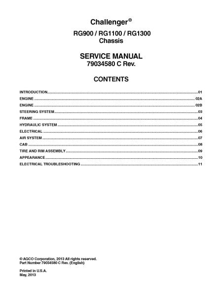 Challenger RG900, RG1100, RG1300 applicator chassis service manual - Challenger manuals - CHAL-79034580