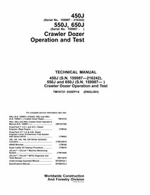 TM10721 John Deere 450J, 550J, 650J S.N. 159987- crawler dozer repair technical manual (TM10721)