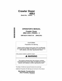 John Deere 450J S.N. 216243- crawler dozer pdf operator's manual 