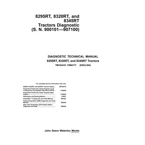 John Deere 8320RT, 8345RT, and 8370RT tractor pdf diagnostic technical manual 