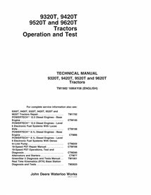 John Deere 9320T, 9420T, 9520T and 9620T tractor pdf operation and test technical manual 