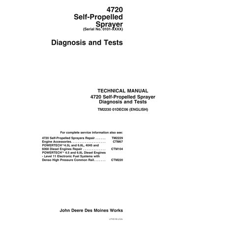 TM2230 Manuel de diagnostic et de test du pulvérisateur automoteur John Deere 4720 au format PDF