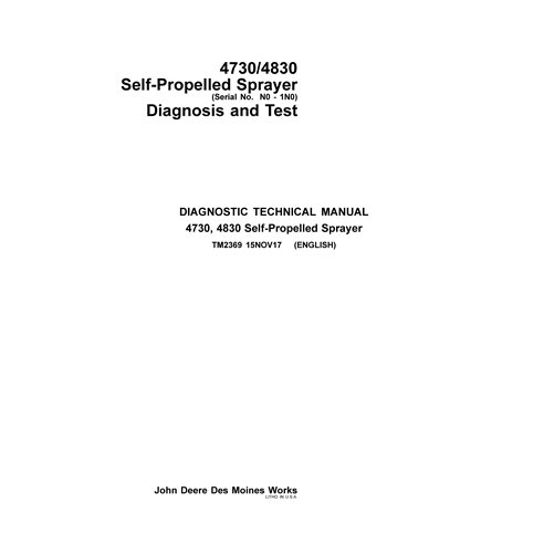 TM2369 Manuel de diagnostic et de test du pulvérisateur automoteur John Deere 4730, 4830 au format PDF